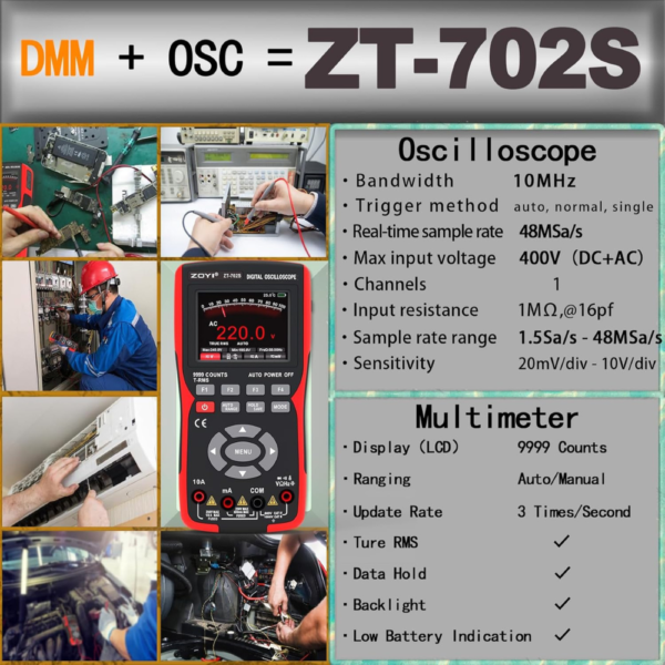 Original ZOYI ZT-702S Oscilloscope Multimeter – 10MHz Bandwidth, 48MSa/s Sampling Rate, Auto Calibration