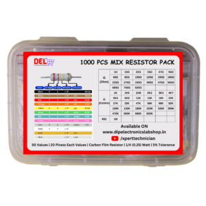 1000 PCS MIX RESISTOR PACK – 50 Values | 20 Pieces Each | Carbon Film | 1/4W | 5% Tolerance