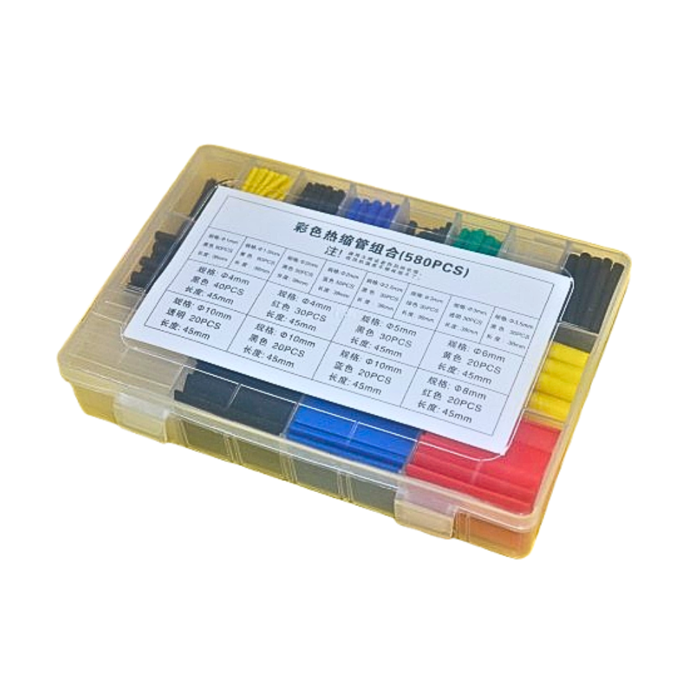580PCS Heatshrink Tube Box Pack – Multi-size & Multi-color Assorted Heat Shrink Tubing Kit