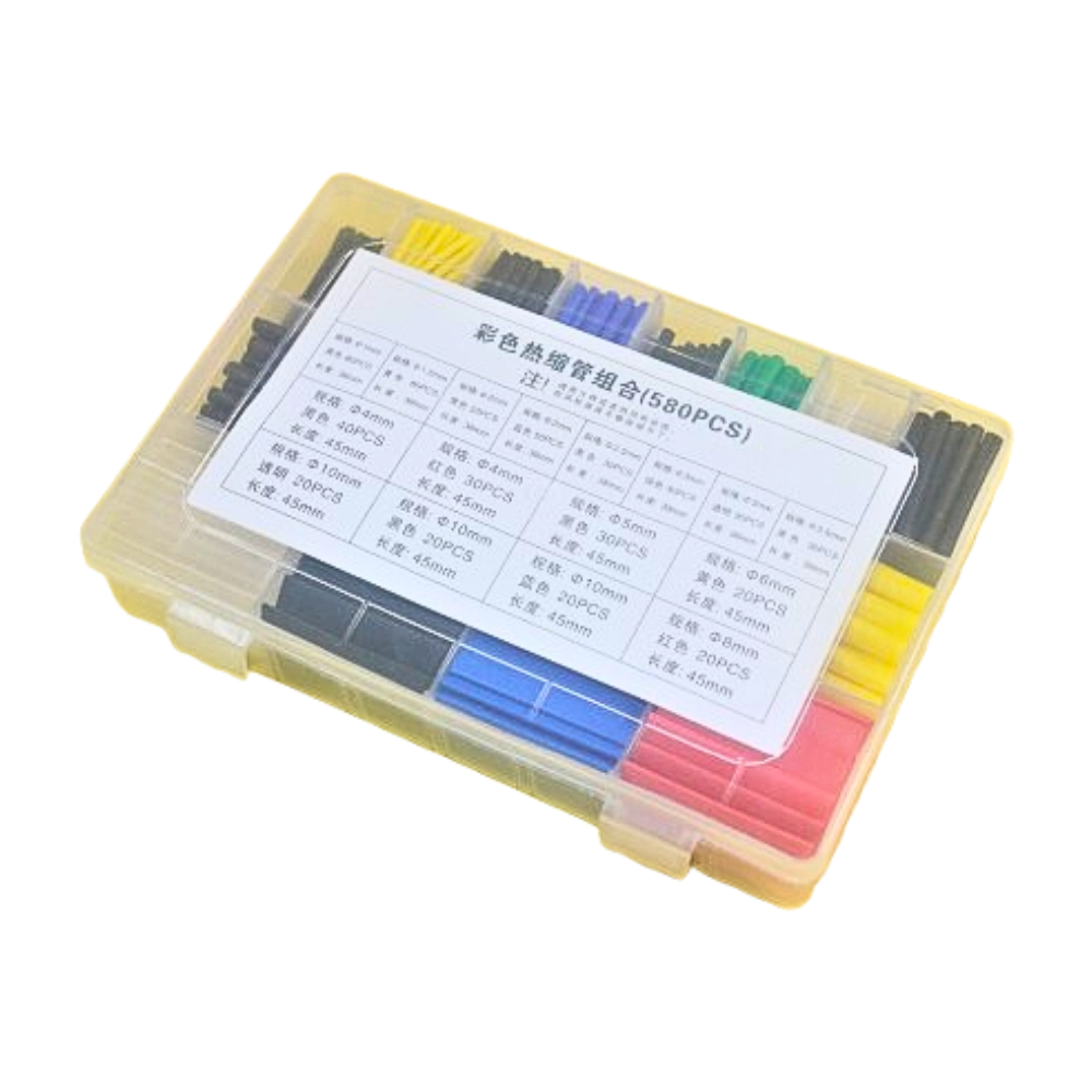 580PCS Heatshrink Tube Box Pack – Multi-size & Multi-color Assorted Heat Shrink Tubing Kit